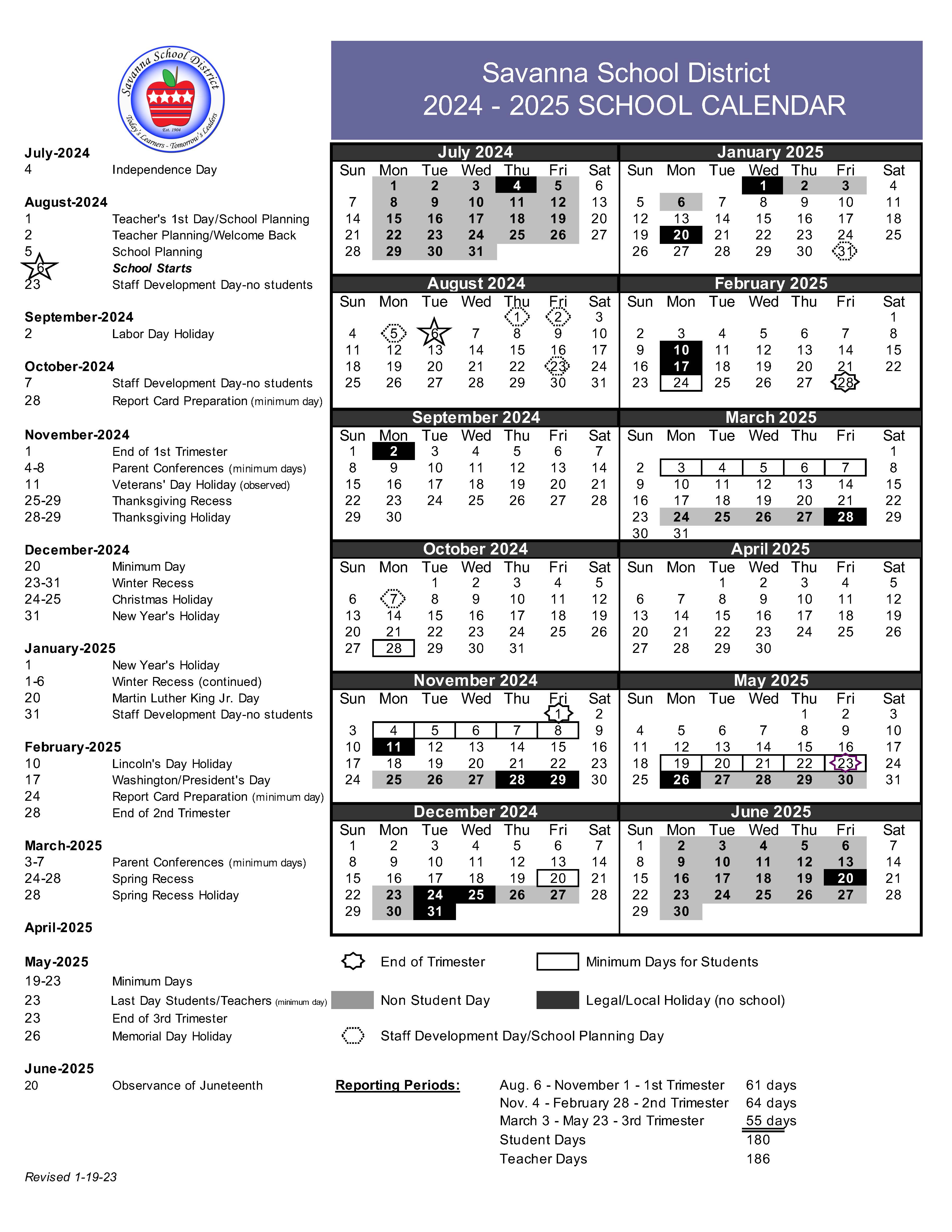 2024 25 1 9 23 Revised School Calendar 